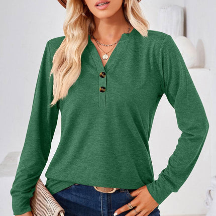 Notched Long Sleeve T-Shirt - MimiStylez