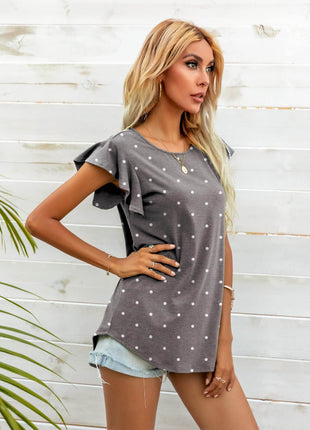 Round Neck Butterfly Sleeve Top - MimiStylez