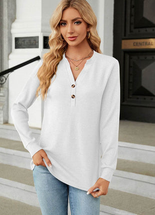 V-Neck Long Sleeve Blouse - MimiStylez