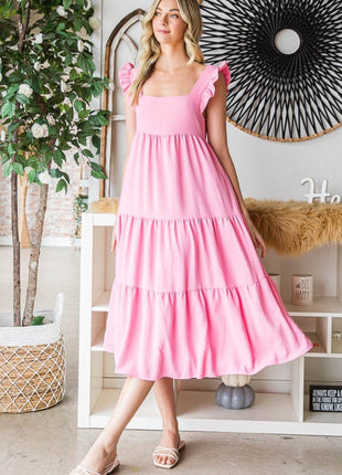 Reborn J Ruffled Sleeveless Tiered Midi Dress - MimiStylez