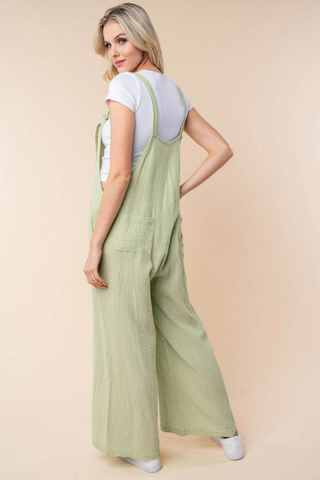 White Birch Texture Sleeveless Wide Leg Jumpsuit - MimiStylez