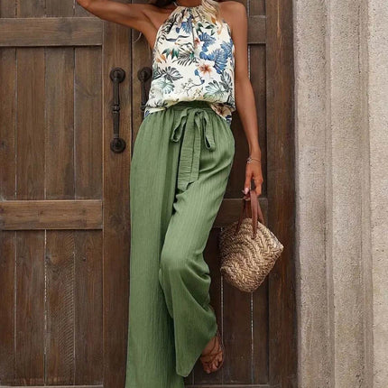 Printed Tank Top and Wide Leg Pants Set - MimiStylez