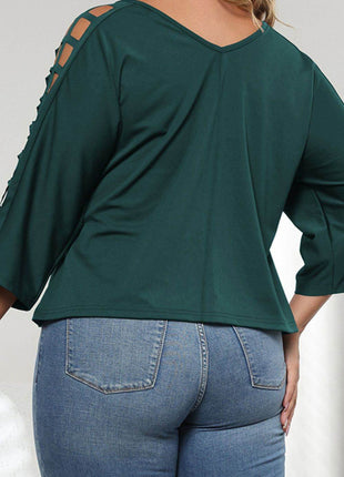 Plus Size Cutout Three-Quarter Sleeve Blouse - MimiStylez