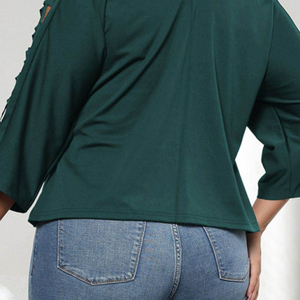 Plus Size Cutout Three-Quarter Sleeve Blouse - MimiStylez