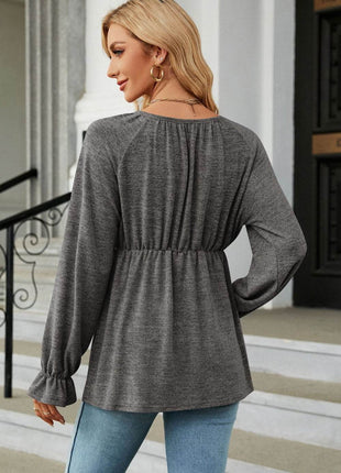 Round Neck Flounce Sleeve Blouse - MimiStylez