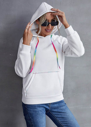 Contrast Stitching Drawstring Raglan Sleeve Hoodie - MimiStylez