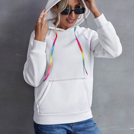 Contrast Stitching Drawstring Raglan Sleeve Hoodie - MimiStylez