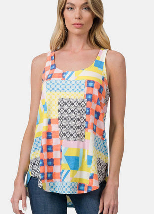 Zenana Printed Round Neck Curved Hem Tank - MimiStylez