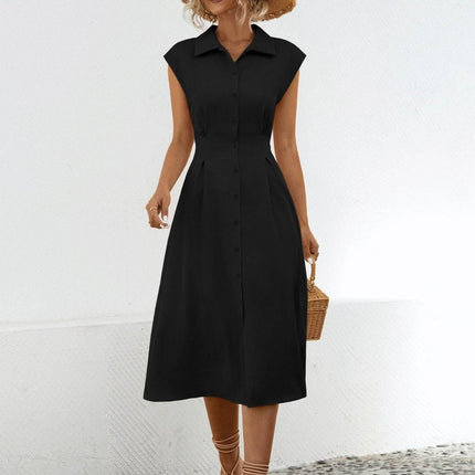 Button Up Cap Sleeve Midi Dress - MimiStylez