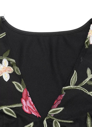 Floral Mesh Sleeve V - Neck Top - MimiStylez