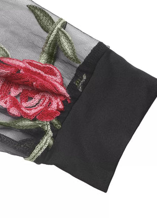 Floral Mesh Sleeve V - Neck Top - MimiStylez