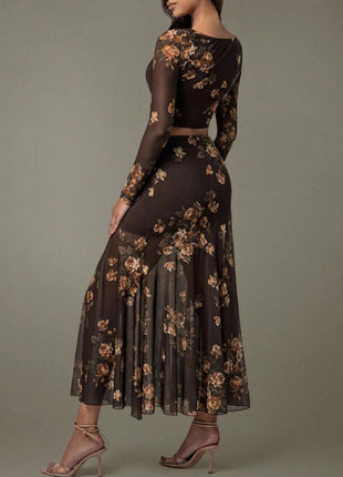 Floral Square Neck Top and Skirt Set - MimiStylez