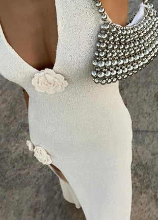 Flower Split Halter Neck Maxi Dress - MimiStylez