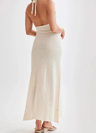 Flower Split Halter Neck Maxi Dress - MimiStylez