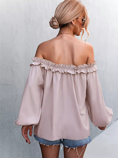 Frill Off - Shoulder Long Sleeve Blouse - MimiStylez