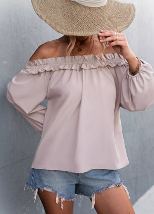 Frill Off - Shoulder Long Sleeve Blouse - MimiStylez