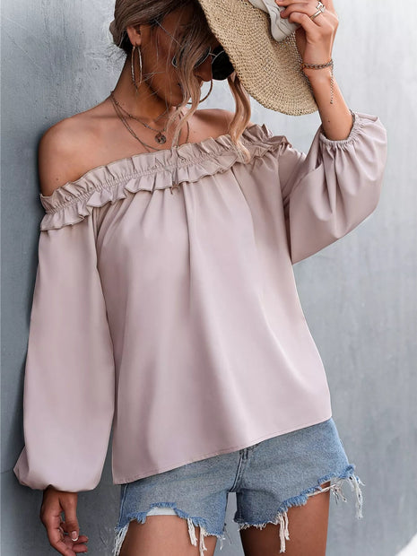 Frill Off - Shoulder Long Sleeve Blouse - MimiStylez