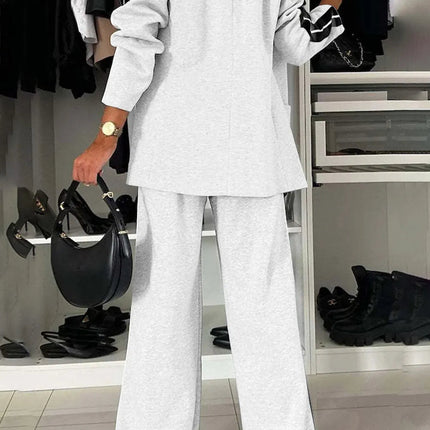 Full Size Contrast Lapel Collar Top and Pants Set - MimiStylez