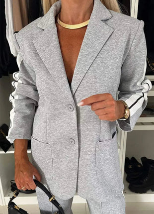 Full Size Contrast Lapel Collar Top and Pants Set - MimiStylez