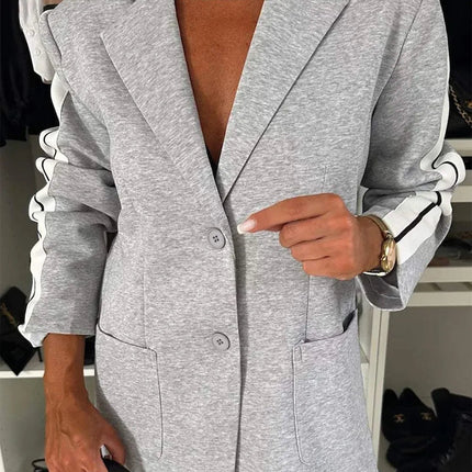 Full Size Contrast Lapel Collar Top and Pants Set - MimiStylez