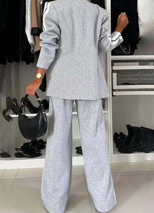 Full Size Contrast Lapel Collar Top and Pants Set - MimiStylez