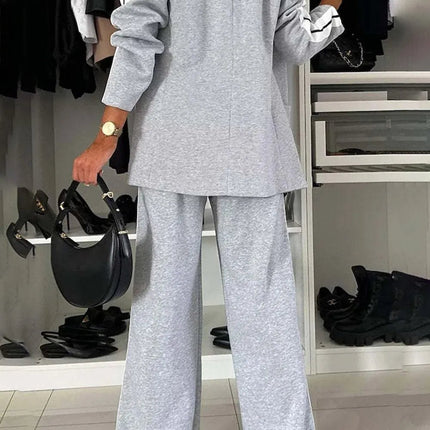 Full Size Contrast Lapel Collar Top and Pants Set - MimiStylez