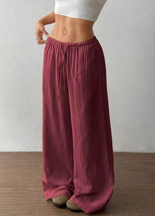 Full Size Drawstring Wide Leg Pants Plus Size - MimiStylez