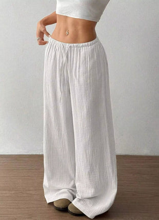 Full Size Drawstring Wide Leg Pants Plus Size - MimiStylez