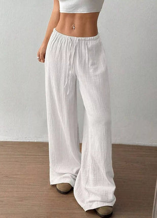 Full Size Drawstring Wide Leg Pants Plus Size - MimiStylez