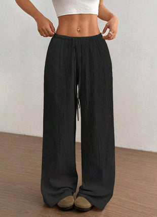 Full Size Drawstring Wide Leg Pants Plus Size - MimiStylez