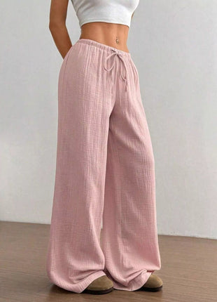 Full Size Drawstring Wide Leg Pants Plus Size - MimiStylez