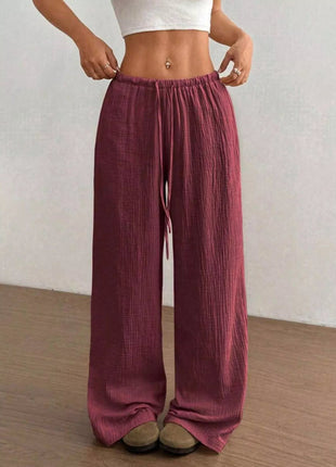 Full Size Drawstring Wide Leg Pants Plus Size - MimiStylez