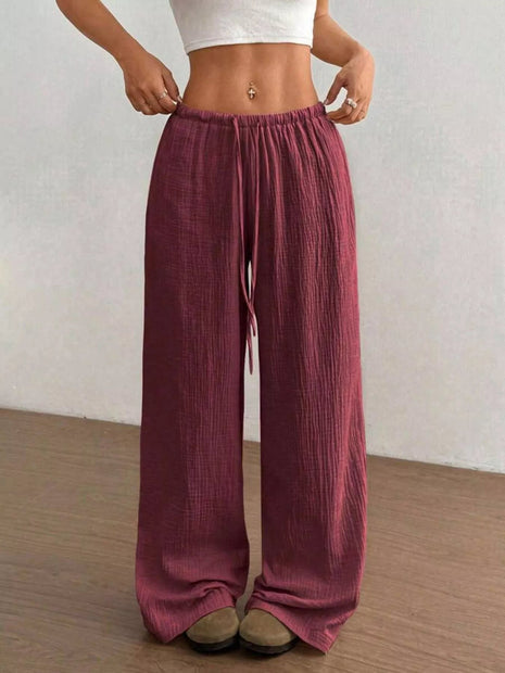 Full Size Drawstring Wide Leg Pants Plus Size - MimiStylez