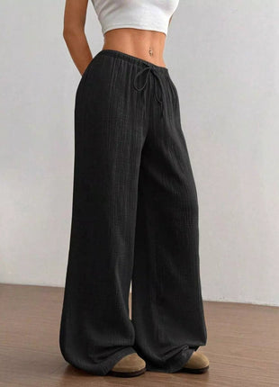Full Size Drawstring Wide Leg Pants Plus Size - MimiStylez