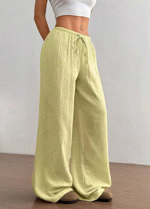 Full Size Drawstring Wide Leg Pants Plus Size - MimiStylez