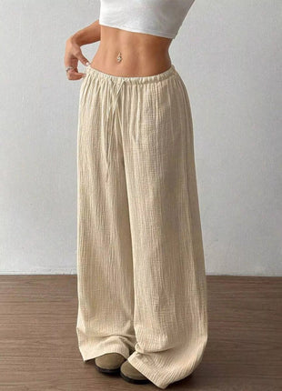 Full Size Drawstring Wide Leg Pants Plus Size - MimiStylez