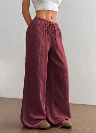Full Size Drawstring Wide Leg Pants Plus Size - MimiStylez