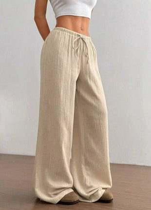 Full Size Drawstring Wide Leg Pants Plus Size - MimiStylez