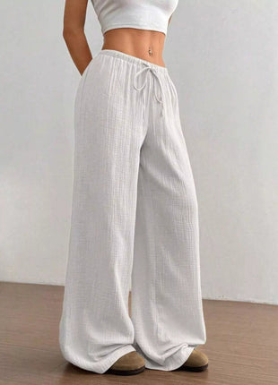 Full Size Drawstring Wide Leg Pants Plus Size - MimiStylez