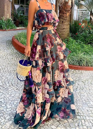 Full Size Floral Cami and Layered Skirt Set Plus Size - MimiStylez