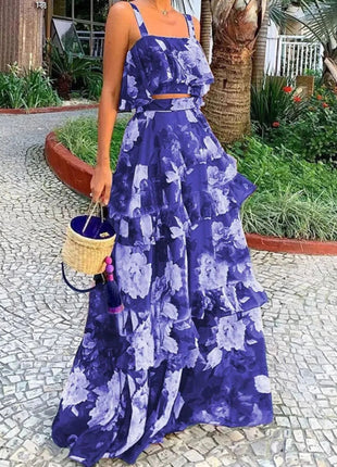 Full Size Floral Cami and Layered Skirt Set Plus Size - MimiStylez