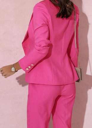 Full Size Lapel Collar Long Sleeve Blazer and Pants Set Plus Size - MimiStylez