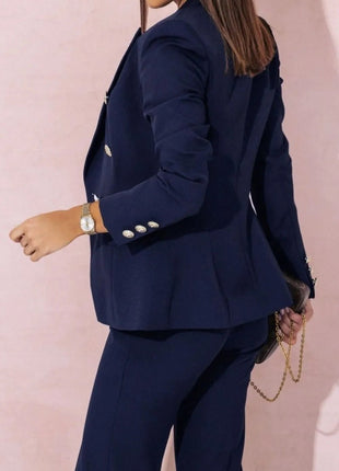 Full Size Lapel Collar Long Sleeve Blazer and Pants Set Plus Size - MimiStylez