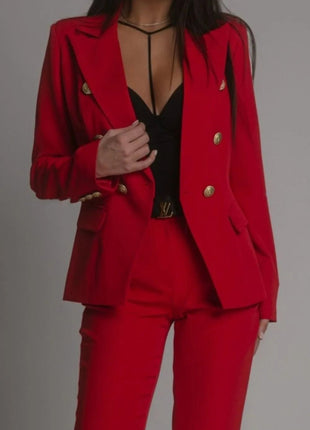 Full Size Lapel Collar Long Sleeve Blazer and Pants Set Plus Size - MimiStylez