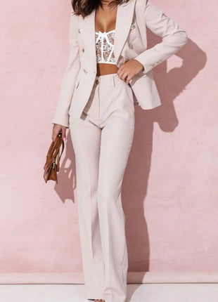 Full Size Lapel Collar Long Sleeve Blazer and Pants Set Plus Size - MimiStylez