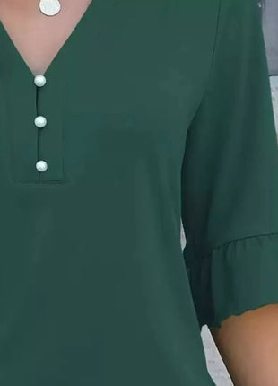 Full Size Notched Flounce Sleeve Blouse Plus Size - MimiStylez