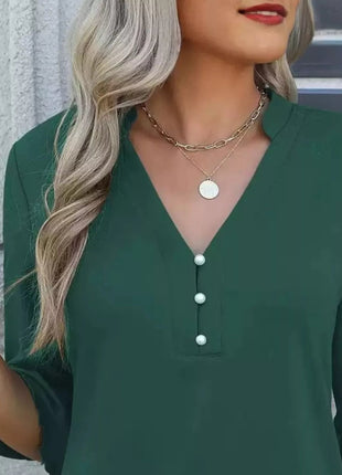 Full Size Notched Flounce Sleeve Blouse Plus Size - MimiStylez