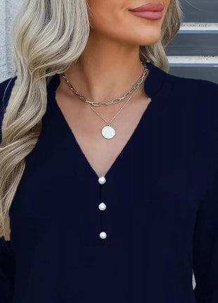 Full Size Notched Flounce Sleeve Blouse Plus Size - MimiStylez