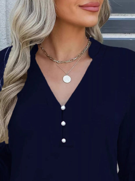 Full Size Notched Flounce Sleeve Blouse Plus Size - MimiStylez