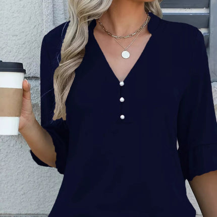 Full Size Notched Flounce Sleeve Blouse Plus Size - MimiStylez